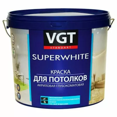 VGT ВД-АК-2180 КРАСКА ИНТЕРЬЕРНАЯ БЕЛОСНЕЖНАЯ для стен и потолков, влагостойкая, матовая 15 кг